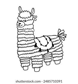 Line sketch, doodle of a festive piñata. Vector graphics.