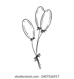 Line sketch, doodles of balloons. Vector graphics.	