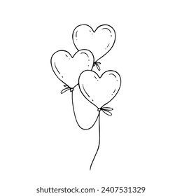 Line sketch, doodles of balloons. Vector graphics.	