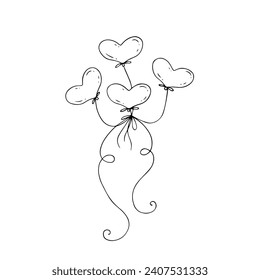 Line sketch, doodles of balloons. Vector graphics.	