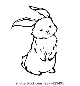 Line sketch, doodles of a little rabbit, bunny. Vector graphics.