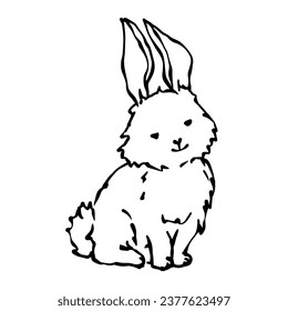Line sketch, doodles of a little rabbit, bunny. Vector graphics.