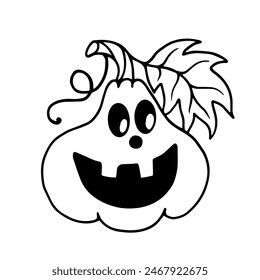 Boceto de línea de un personaje de calabaza divertido para la fiesta de Halloween. Gráficos de Vector.