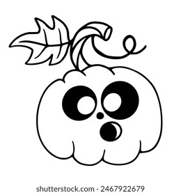 Line sketch of a funny pumpkin character for the Halloween holiday.Vector graphics.