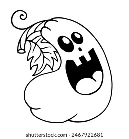 Boceto de línea de un personaje de calabaza divertido para la fiesta de Halloween. Gráficos de Vector.