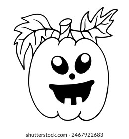 Boceto de línea de un personaje de calabaza divertido para la fiesta de Halloween. Gráficos de Vector.