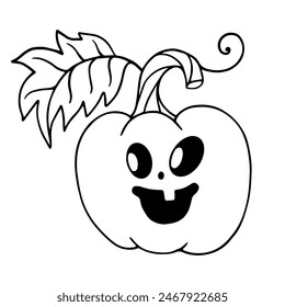 Boceto de línea de un personaje de calabaza divertido para la fiesta de Halloween. Gráficos de Vector.