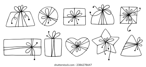 Line sketch, gift coloring. Vector graphics.