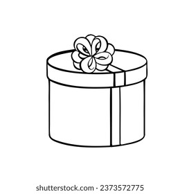 Line sketch of holiday gift with bow, symbol, vector illustration