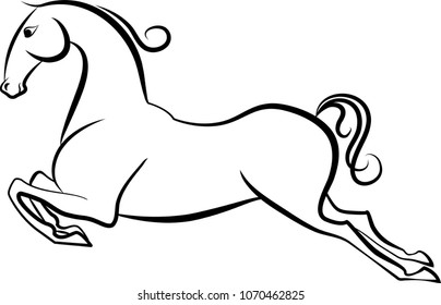A line sketch of a horse execute the the element of the higher school of riding.