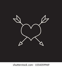 Line sketch icon isolated white on black background. Heart, arrow. Love symbol. Amour symbol. Tattoo studio concept. Can be used for topics like shop, tattoo salon, simple drawing.