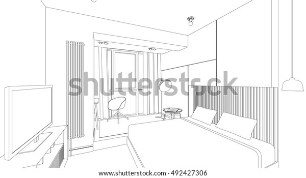 Line Sketch Interior Bedroom Stock Vector Royalty Free