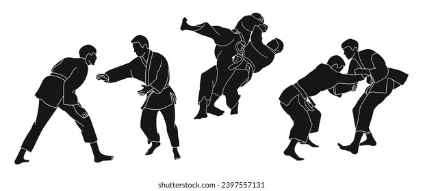 Line sketch judoist, judoka, athlete duel, fight, judo, sport figure 
