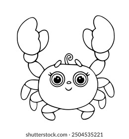 Line sketch, outline of a small sea crab. Vector graphics.