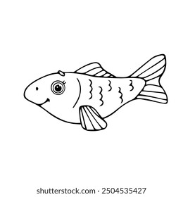 Line sketch, outline of a small sea fish. Vector graphics.