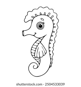 Line sketch, outline of a small seahorse. Vector graphics.