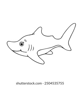 Line sketch, outline of a small shark. Vector graphics.
