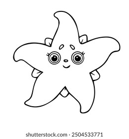 Line sketch, outline of a small starfish. Vector graphics.