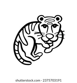 Line sketch, outline tiger, symbol, vector illustration