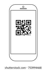 Line sketch phone, smartphone. QR code. Vector illustration. 