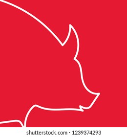 line sketch of pig on red background