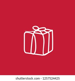 line sketch of present or gift on red background