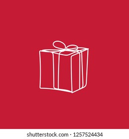 line sketch of present or gift on red background