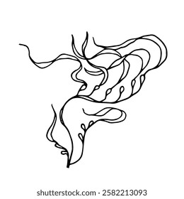 Line sketch, seaweed doodle, decorative botanical element. Vector graphics.