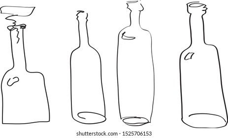 Line sketch set bottls for bar menu design concept. Vector. Isolated elements on white background.