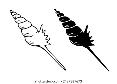 Line sketch, silhouette, seashell stamp. Vector graphics.