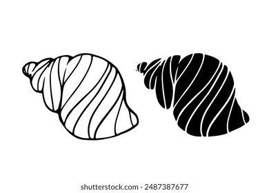 Line sketch, silhouette, seashell stamp. Vector graphics.