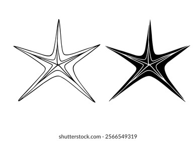 Line sketch, silhouette, stamp of aquatic inhabitants of starfish. Vector graphics.