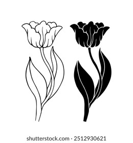 Line sketch, silhouette, stamp of spring flower tblpan. Vector graphics.