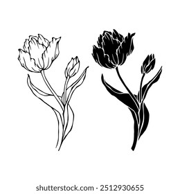Line sketch, silhouette, stamp of spring flower tblpan. Vector graphics.
