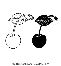Line sketch, silhouette, stamp of summer cherry berries. Vector graphics.