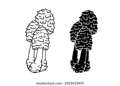 Line sketch, silhouette, stamp of toadstool mushrooms. Vector graphics.