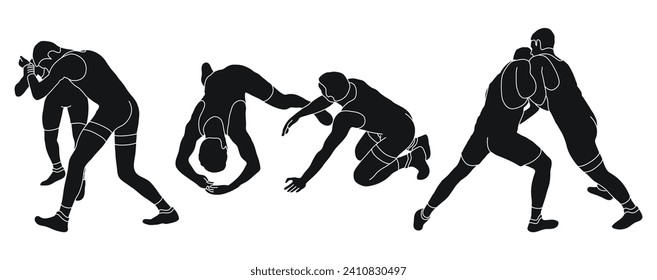 Line sketch of silhouettes athletes wrestler in wrestling, fighting. Greco Roman wrestling, fight, combating, struggle, grappling, duel, mixed martial art, sportsmanship