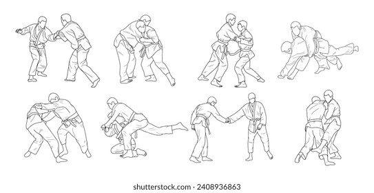 Line  sketch of sportive judoka fighter. Judoist, judoka, athlete, duel, fight, judo