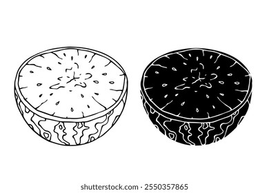 Line sketch, stamp, silhouette of watermelon fruit. Vector graphics.