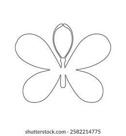 Line sketch, winged insect outline, decorative butterfly. Vector graphics.