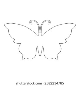 Line sketch, winged insect outline, decorative butterfly. Vector graphics.
