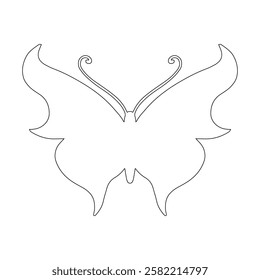 Line sketch, winged insect outline, decorative butterfly. Vector graphics.