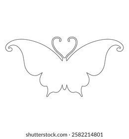 Line sketch, winged insect outline, decorative butterfly. Vector graphics.