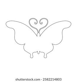 Line sketch, winged insect outline, decorative butterfly. Vector graphics.