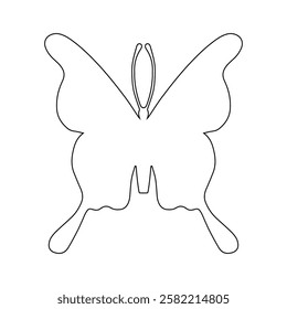 Line sketch, winged insect outline, decorative butterfly. Vector graphics.