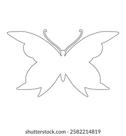 Line sketch, winged insect outline, decorative butterfly. Vector graphics.