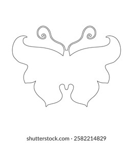 Line sketch, winged insect outline, decorative butterfly. Vector graphics.