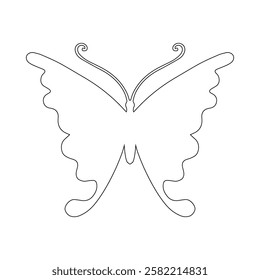 Line sketch, winged insect outline, decorative butterfly. Vector graphics.