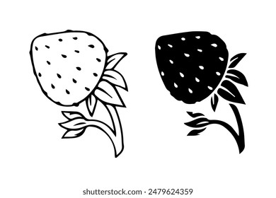 Line sketch,silhouette of summer strawberry.Vector graphics.