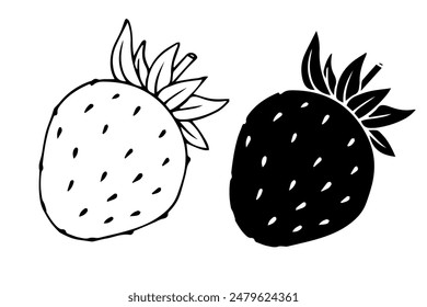 Line sketch,silhouette of summer strawberry.Vector graphics.